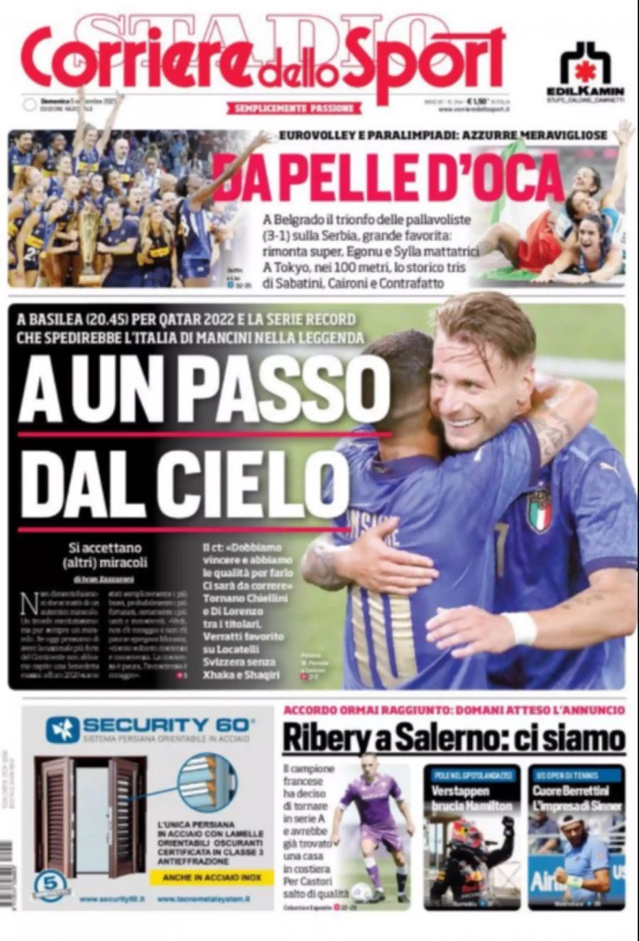 Die Titelseite des Corriere dello Sport vom Sonntag, 5. Sptember.