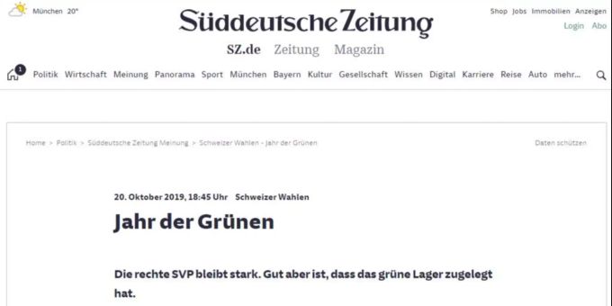 Die Süddeutsch Zeitung titelt: «Jahr der Grünen». Süddeutsche Zeitung Wahlen Schweiz