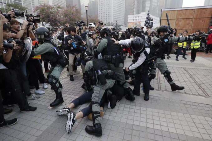 Polizei L St Demonstration In Hongkong F R Uiguren In China Auf