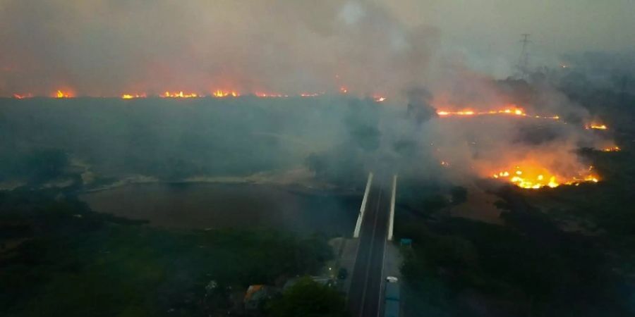 Flammen nahe der Ortschaft Corumbá