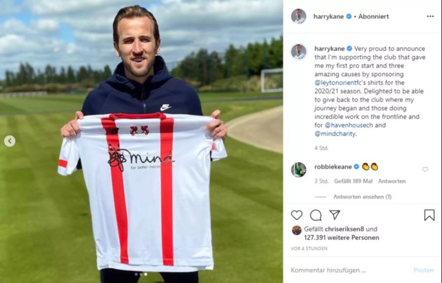 Harry Kane bedankt sich in Form eines Trikot-Sponsorings bei Leyton Orient.