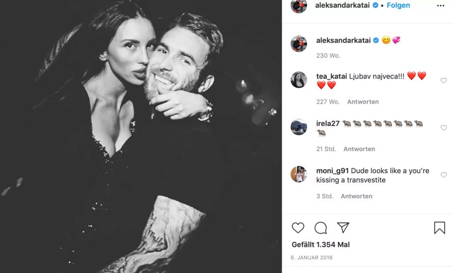 Aleksandar Katai posiert auf Instagram mit seiner Ehefrau Tea.