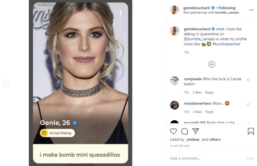 So zeigt sich Genie Bouchard auf ihrem Dating-Profil...