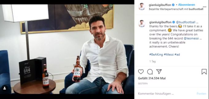 Nach dem Messi-Bier bedankte sich Gianluigi Buffon für die Aufmerksamkeit. messi bier