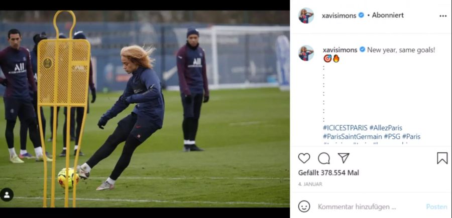 Xavi Simons trainiert bei PSG mit Superstars wie Neymar, Angel Di Maria (l.) und Kylian Mbappé (r.).