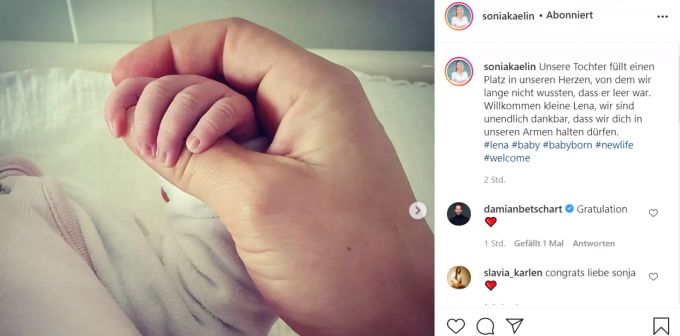 Sonia Kälin verkündete die Geburt ihrer Tochter auf Instagram. sonia kälin