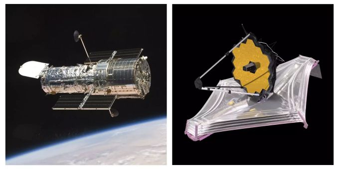 Die Bilder der Nasa zeigen links das Hubble-Teleskop und rechts das James-Webb-Weltraumteleskop. james-Webb-Weltraumteleskop