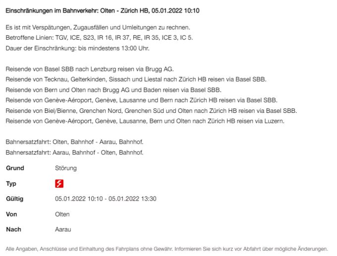 Zwischen Bern und Zürich kommt es im Bahnverkehr zu grossen Einschränkungen. sbb