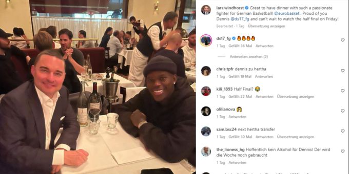 Lars Windhorst und Dennis Schröder bei einem gemeinsamen Dinner. lars windhorst