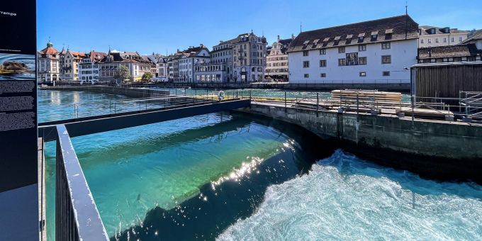 Das Kleinwasserkraftwerk am Mühlenplatz in der Stadt Luzern. Kleinwasserkraftwerk Mühlenplatz