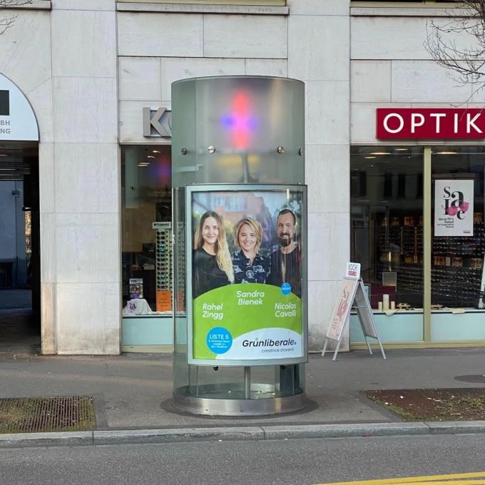 Wahlplakat der Top 3 der GLP aus den Wahlkreisen Kreis 4 & 5. Rahel Zingg GLP