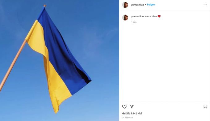 Die Enkelin von Boris Jelzin, Maria Jumaschewa, setzte diesen Post auf ihrer Instagram-Seite ab. Maria Jumaschewa Ukraine Krieg