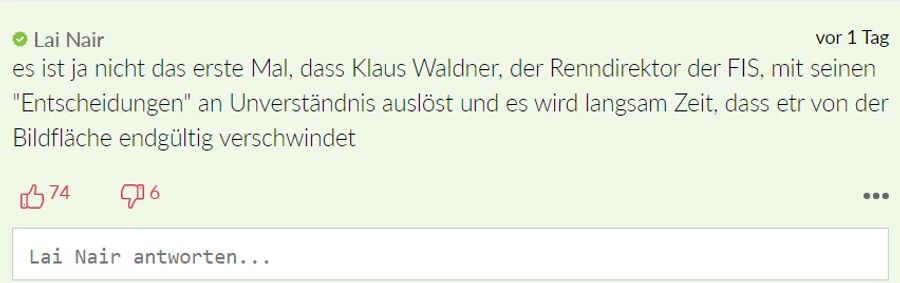 Die meisten Leser sind aber unzufrieden mit FIS-Renndirektor Klaus Waldner.