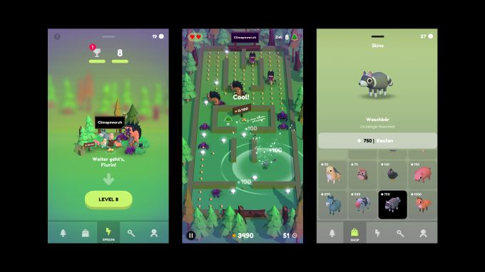 In der Spielwelt «Wald» sollen möglichst viele Baumsamen eingesammelt werden. Climapower Game-Screenshots