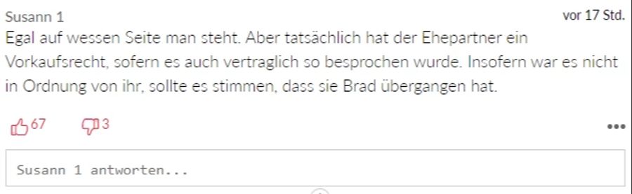«Susann 1» versucht den Verkauf von Jolies Anteilen aus neutrale Sicht zu analysieren.