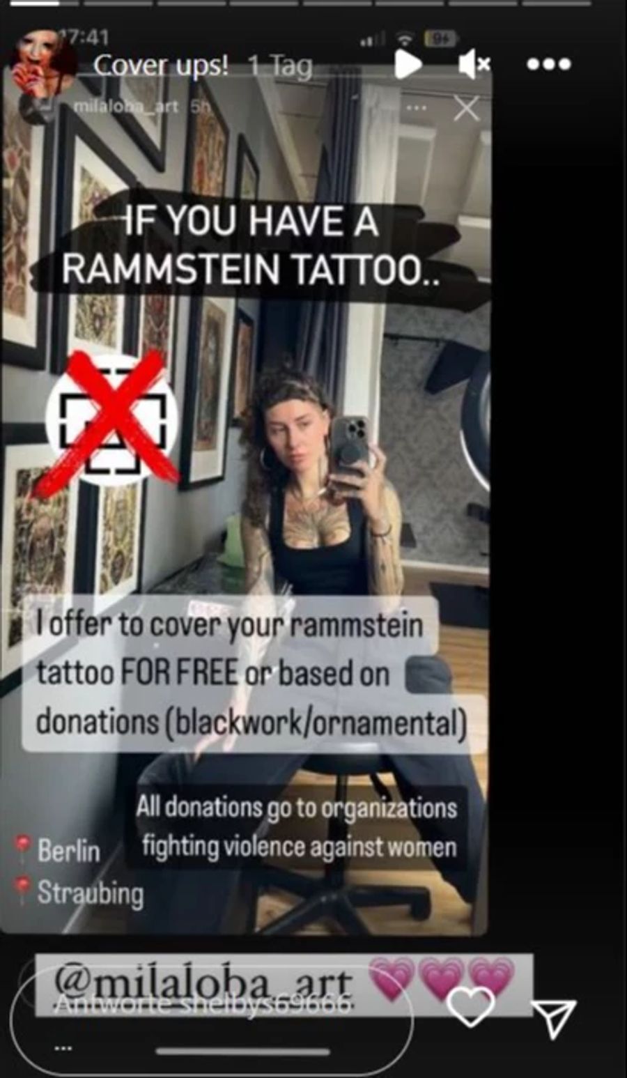 Ein Berliner Tätowiererin will Rammstein-Tattoos gratis überstechen.