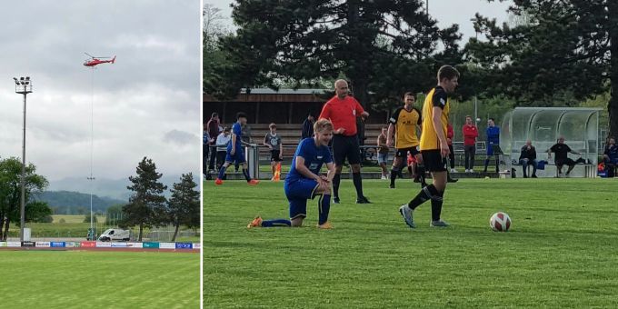 Meierwiese - FC Wetzikon: Helikopter bringt die Flutlichtmasten