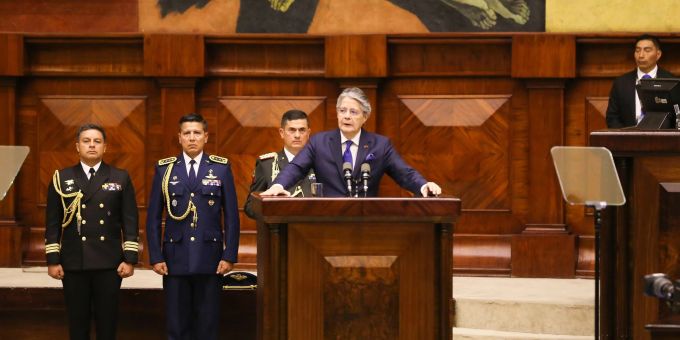 Ecuadors Präsident Guillermo Lasso während einer Sitzung der Nationalversammlung. Ecuadors Präsident Guillermo Lasso während einer Sitzung der Nationalversammlung.