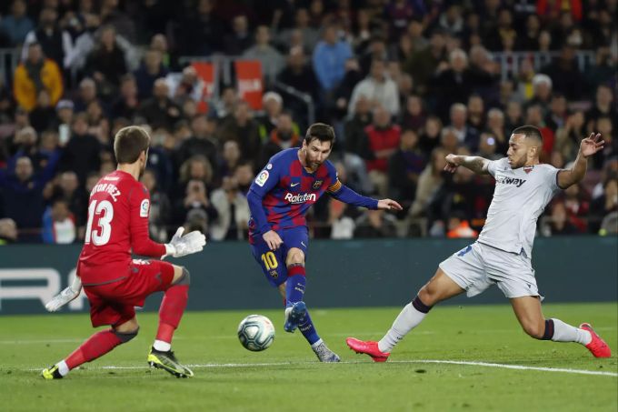 Barcelonas Lionel Messi im Spiel gegen Levante. Spain Soccer La Liga