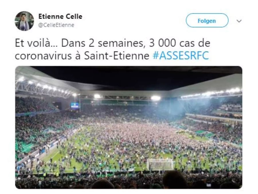 Der Platzsturm der St.Etienne-Fans sorgt wegen des Coronavirus für unzählige Twitter-Reaktionen.