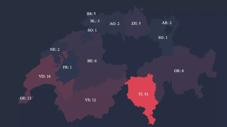 Zahl der Toten nach Kantonen.