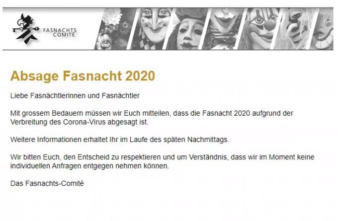 Das Fasnachts-Comité der Basler Fasnacht bestätigt die Absage. Fasnacht