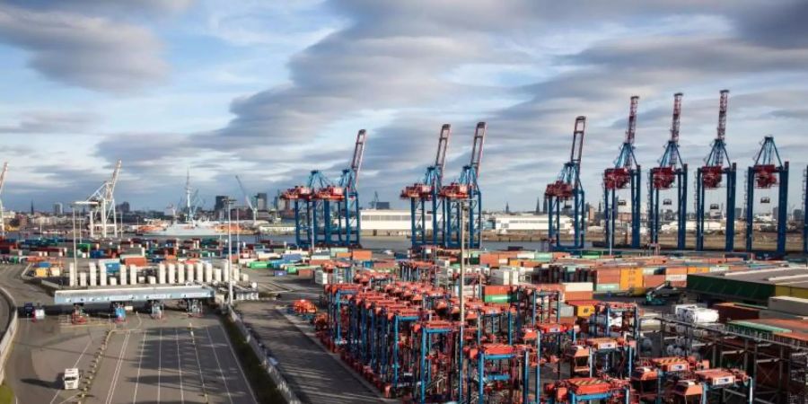 Containerumschlag in Hamburg: In den vergangenen Monaten haben die schwache Weltwirtschaft und die vielen Handelskonflikte die exportabhängige deutsche Industrie belastet. Foto: Christian Charisius/dpa