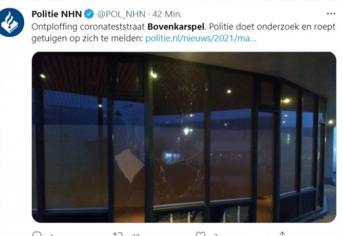 Bei der Explosion wurden einige Fensterscheiben zerstört. Explosion Corona-Testzentrum Niederlande