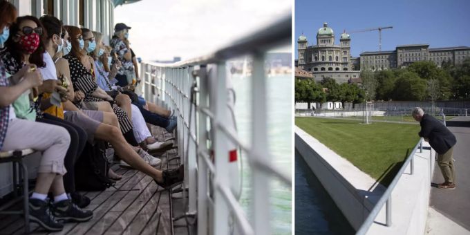 Menschen geniessen trotz Coronavirus das schöne Wetter. glücksforscher coronavirus