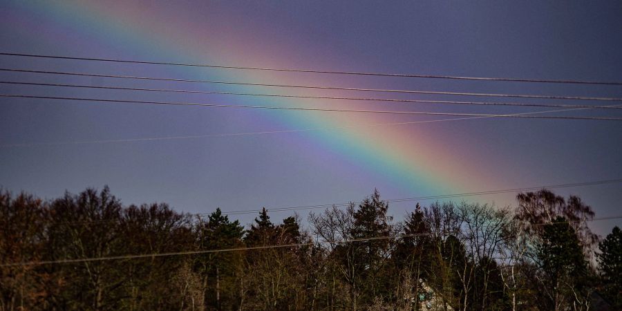 In Braunschweig zeigt sich ein Regenbogen am Himmel.