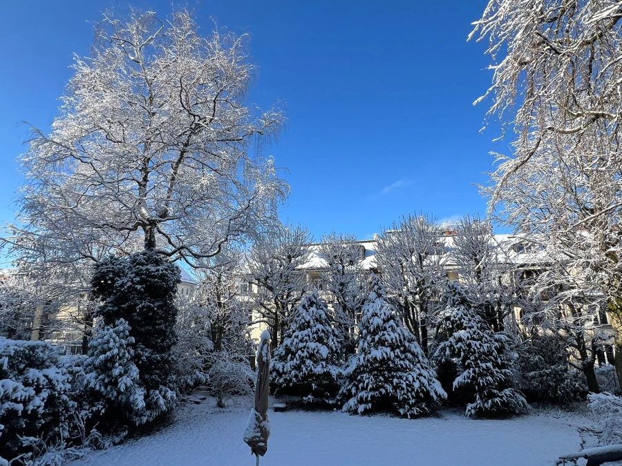 Strahlender Himmel im Berner Kirchenfeld-Quartier am Freitag.