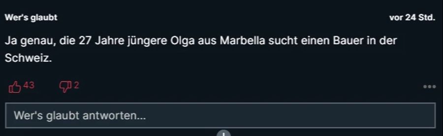 Dass die einiges jüngere Olga mit Hans zusammenkommt, hält ein Kommentarschreiber für unwahrscheinlich.