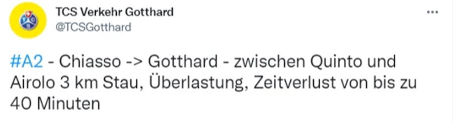 Zwischen Quinto und Airolo TI müssen Reisende mit einer Wartezeit von 40 Minuten rechnen.