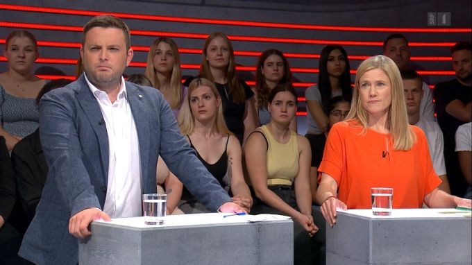 Jon Pult (SP) und Florence Brenzikofer (Grüne) in der «Arena». Pult Brenzikofer «Arena»
