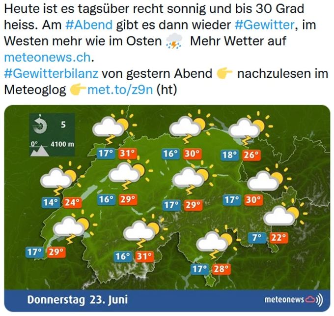 Das Wetter wird zunächst schön, am Abend ist aber mit heftigen Gewittern zu rechnen. Wetter