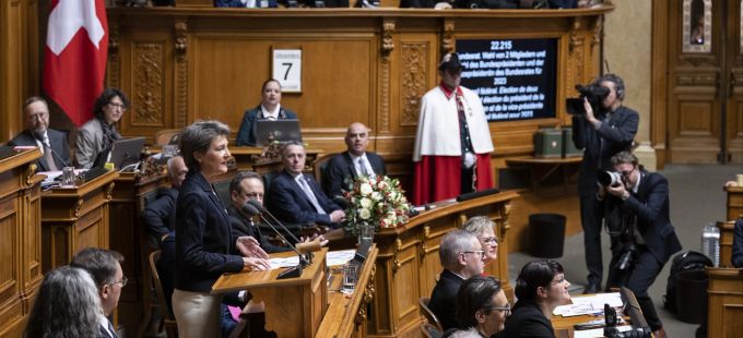 Bundesrätin Simonetta Sommaruga spricht bei ihrer Verabschiedung vor der Ersatzwahl in den Bundesrat. Sommaruga