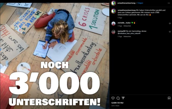 Die Junge Grüne will noch 3000 Unterschriften für die Umweltverantwortungsinitiative sammeln. Junge Grüne