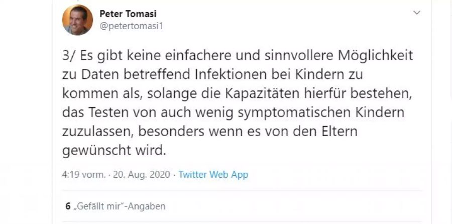 Nicht nur Eltern, auch Ärzte wie der Zürcher Peter Tomasi fordern eine Ausweitung der Corona-Tests bei Kindern.