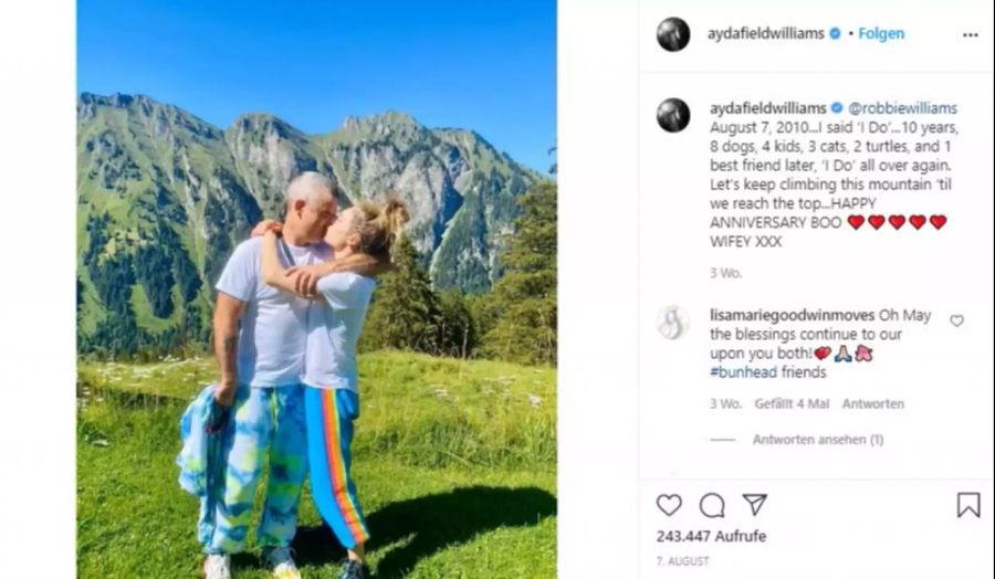 Ayda Field und Robbie Williams vor wenigen Jahren in den Bergen.