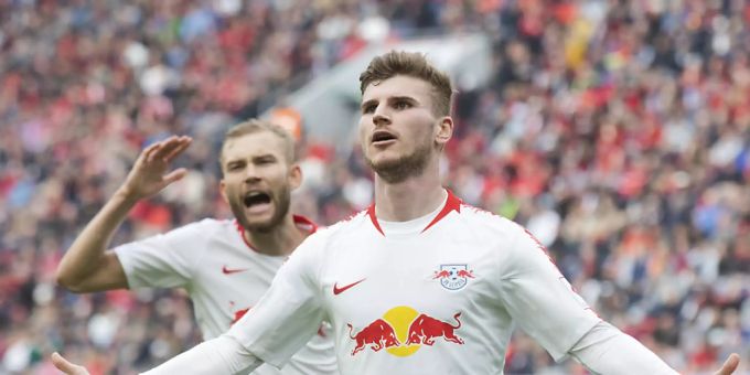 Leipzigs Timo Werner nach seinem Tor zum 2:0 gegen Wolfsburg in der Bundesliga. Bundesliga Leipzig