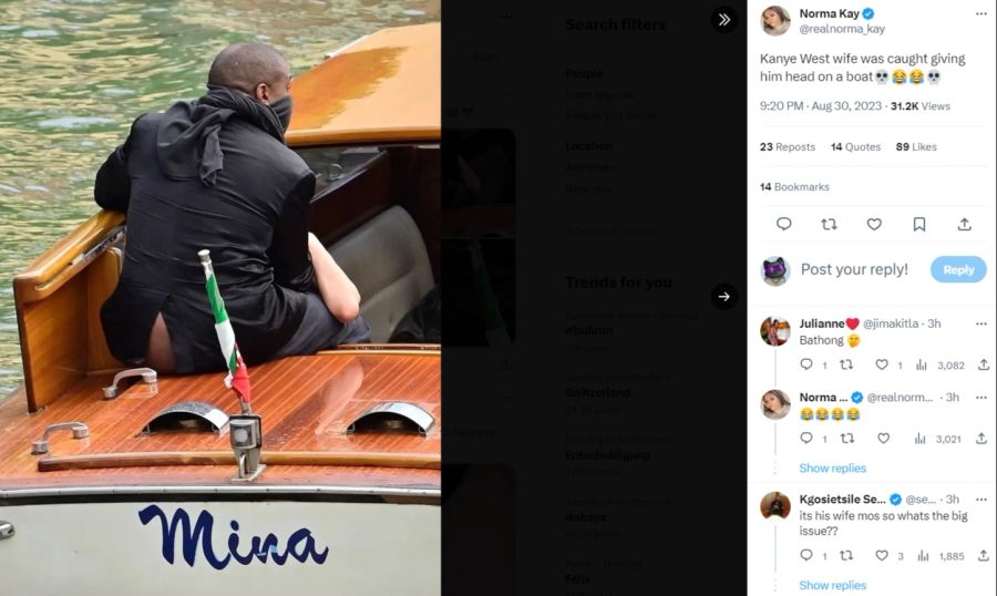 Kanye West hat auf einem Wassertaxi in Venedig die Hosen runter.