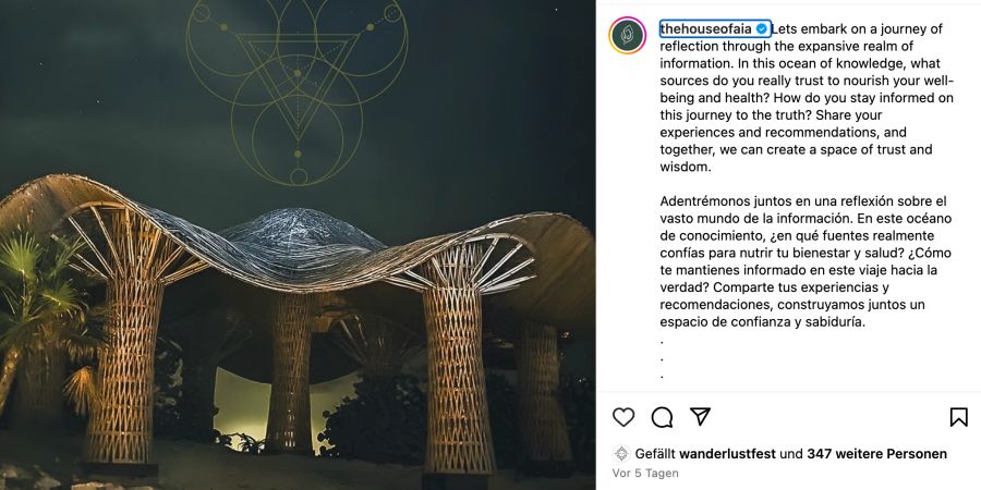 Screenshot Instagram Rattangebäude mit Astrozeichen im Himmel.