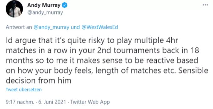 Andy Murray äussert sich auf Twitter zum Entscheid von Roger Federer. Roger Federer