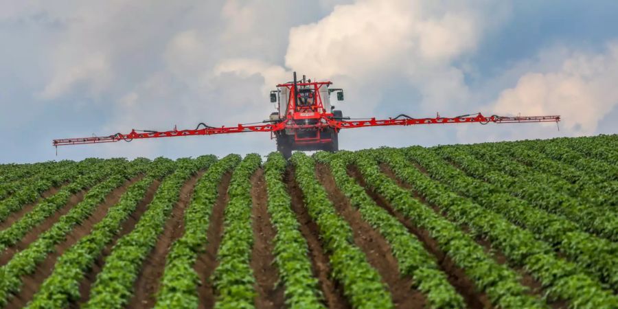 Landwirt spritzt Pflanzenschutzmittel