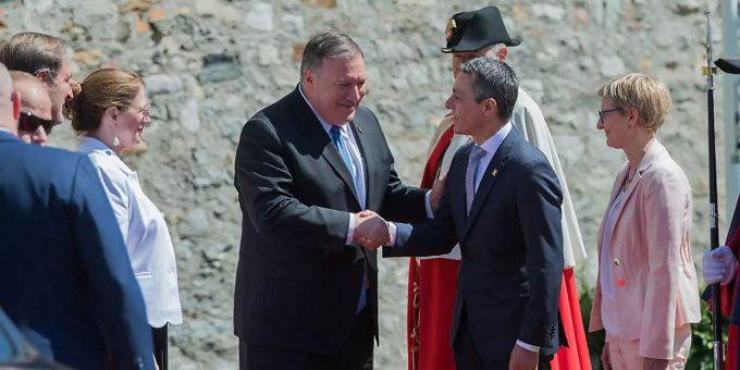 US-Aussenminister Mike Pompeo (links) beim Treffen mit Bundesrat Ignazio Cassis in Bellinzona. mike pompeo