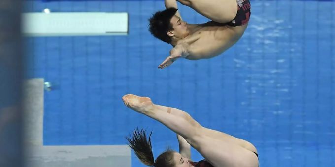 Synchron und erfolgreich: Michelle Heimberg und Jonathan Suckow gewannen EM-Bronze vom 3-m-Brett Wasserspringen
