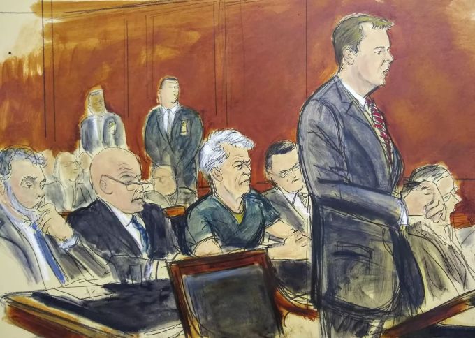 Jeffrey Epstein auf einer Gerichtszeichnung. Financier Jeffrey Epstein