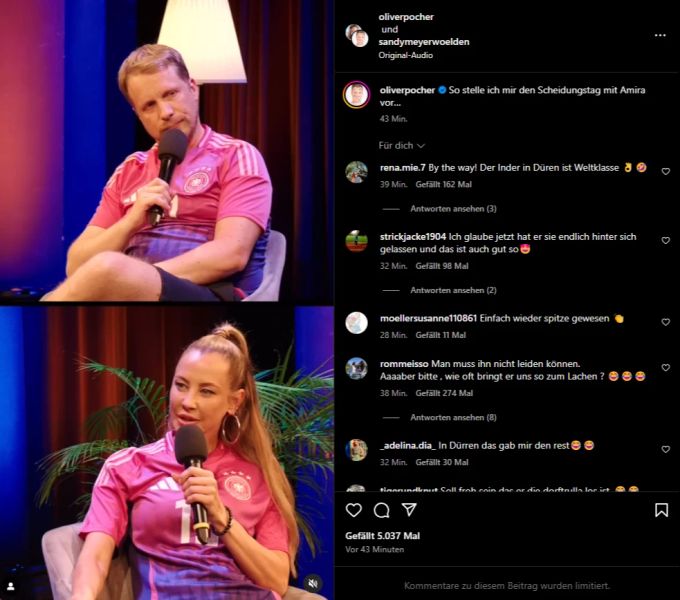 Oliver Pocher und seine Ex-Frau Sandy nahmen kürzlich wieder vor Live-Publikum eine Podcastfolge auf. Oliver Pocher
