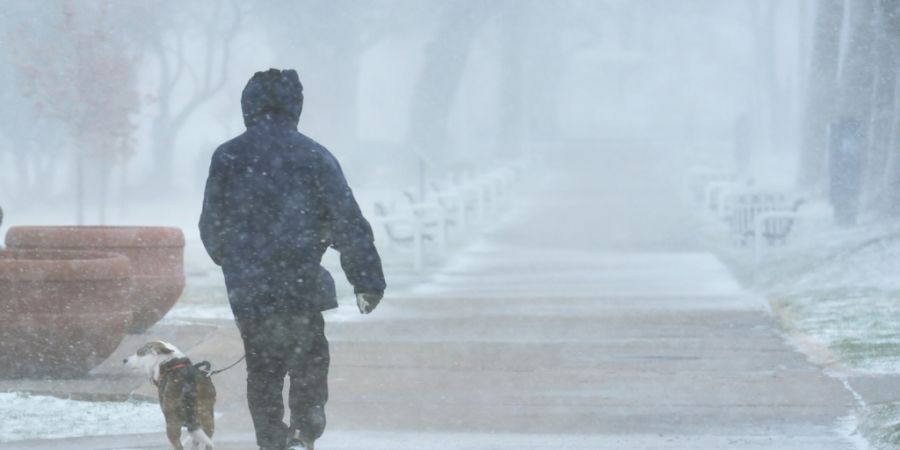 Schnee weht über einen Weg im Lion Park in St. Joseph, Michigan. Foto: Don Campbell/The Herald-Palladium/AP/dpa - ACHTUNG: Nur zur redaktionellen Verwendung und nur mit vollständiger ...