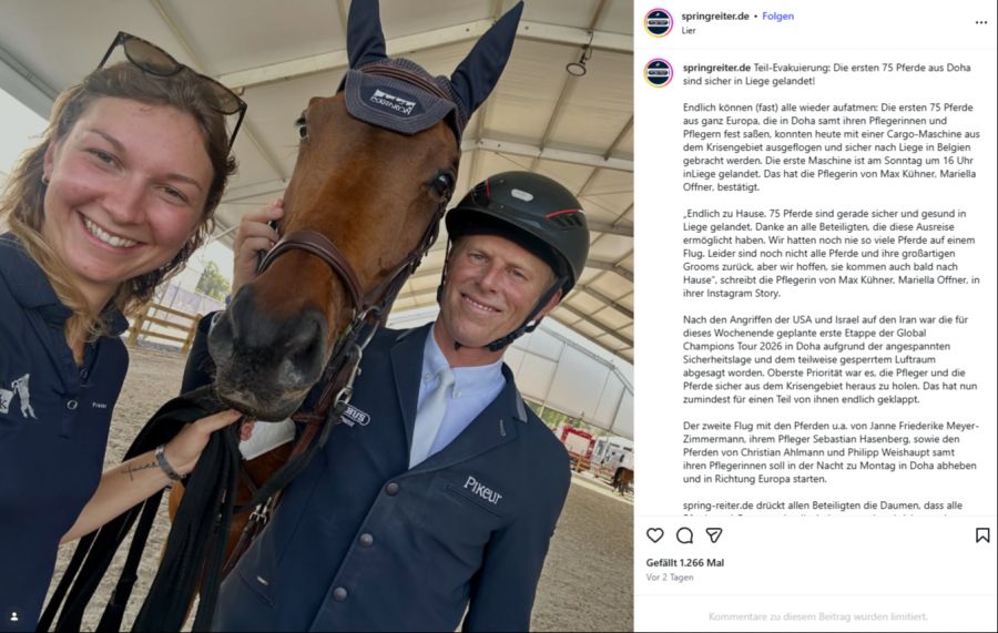 Insgesamt wurden 147 Pferde nach Europa geflogen. Auch Mariella Offner, eine Pflegerin im Team von Springreiter Max Kühner, schaffte es zurück nach Deutschland.